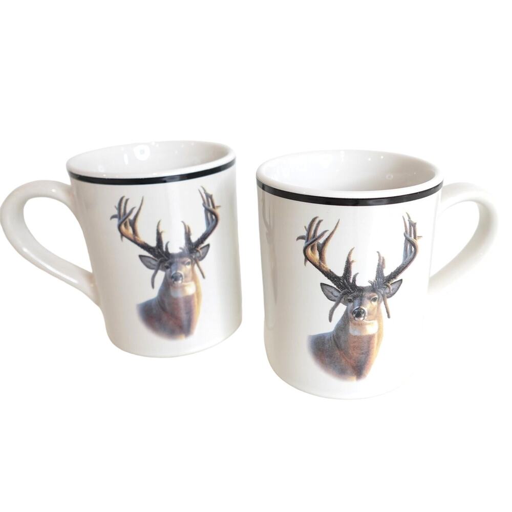 Bass Pro Shops / White tail Buck Hunting Deer / COFFEE CUPS / Set of 2 / MUGS/